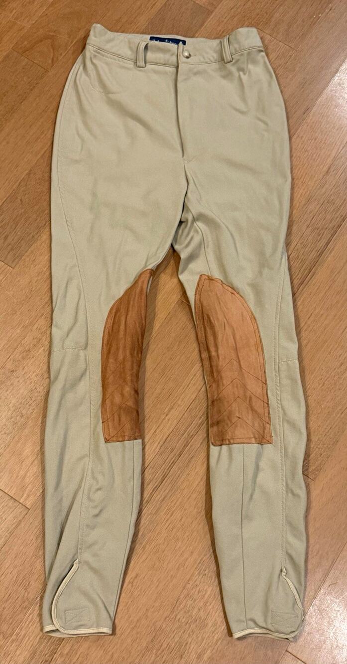 VTG Ralph Lauren Womens Beige Breeches Brown Knee Patches Cotton Blend Size 4